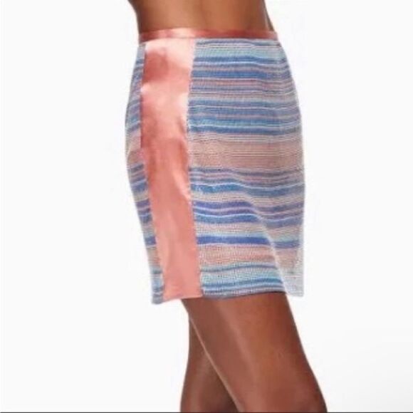RAMY BROOK Skirt NWT Kate exclusive Chainmail Metallic Satin Mini Pink Blue  XS - Picture 3 of 14